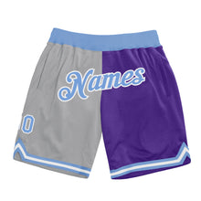 Load image into Gallery viewer, Custom Gray Light Blue-Purple Authentic Throwback Split Fashion Basketball Shorts
