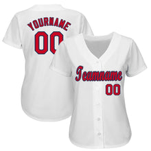 Load image into Gallery viewer, Custom White Red-Navy Baseball Jersey
