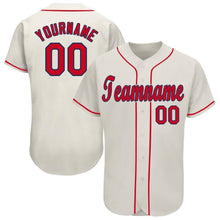 Load image into Gallery viewer, Custom Cream Red-Navy Baseball Jersey
