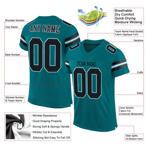 Custom Teal Black-White Mesh Authentic Football Jersey