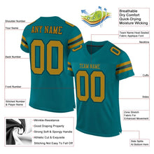 Load image into Gallery viewer, Custom Teal Old Gold-Black Mesh Authentic Football Jersey
