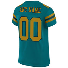 Load image into Gallery viewer, Custom Teal Old Gold-Black Mesh Authentic Football Jersey
