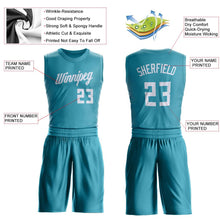 Load image into Gallery viewer, Custom Teal White Round Neck Suit Basketball Jersey
