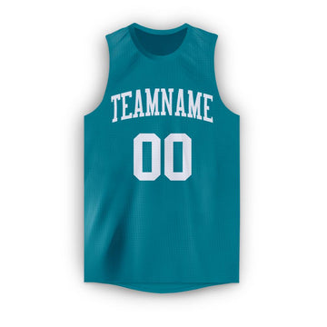 Custom Teal White Round Neck Basketball Jersey