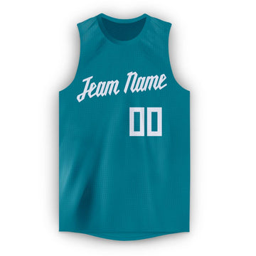 Custom Teal White Round Neck Basketball Jersey