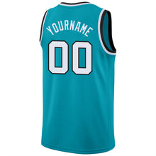 Load image into Gallery viewer, Custom Teal White-Black Round Neck Rib-Knit Basketball Jersey
