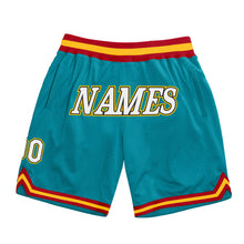 Load image into Gallery viewer, Custom Teal White-Gold Authentic Throwback Basketball Shorts
