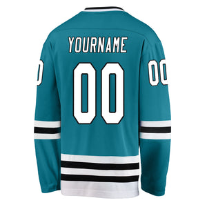 Custom Teal White-Black Hockey Jersey