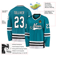 Load image into Gallery viewer, Custom Teal White-Black Hockey Jersey
