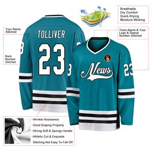 Custom Teal White-Black Hockey Jersey