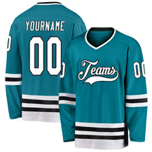 Load image into Gallery viewer, Custom Teal White-Black Hockey Jersey
