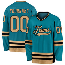 Load image into Gallery viewer, Custom Teal Old Gold-Black Hockey Jersey
