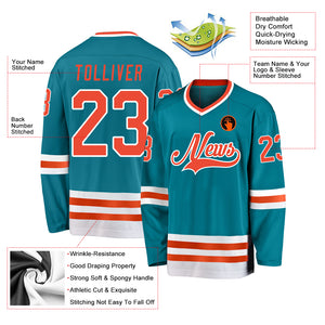 Custom Teal Orange-White Hockey Jersey