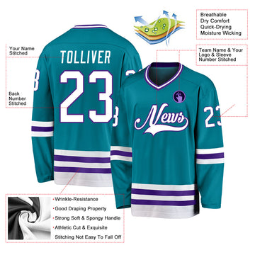 Custom Teal White-Purple Hockey Jersey