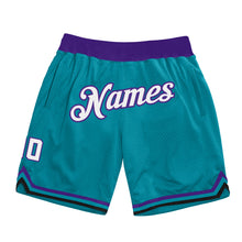 Load image into Gallery viewer, Custom Teal White-Purple Authentic Throwback Basketball Shorts
