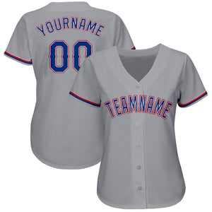 Custom Gray Royal-Red Baseball Jersey