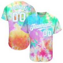 Load image into Gallery viewer, Custom Tie Dye White-Light Blue 3D Rainbow Authentic Baseball Jersey
