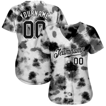 Custom Tie Dye Black-White 3D Steel Authentic Baseball Jersey