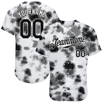 Custom Tie Dye Black-White 3D Steel Authentic Baseball Jersey