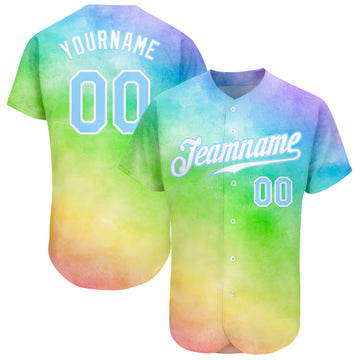 Custom Tie Dye Light Blue-White 3D Rainbow Authentic Baseball Jersey