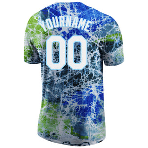 Custom Tie Dye White-Light Blue 3D Performance T-Shirt