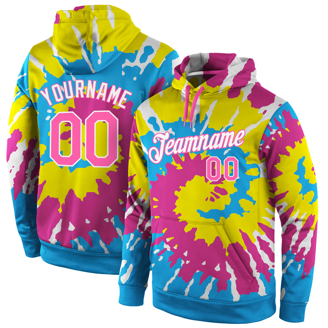 Custom Stitched Tie Dye Pink-White 3D Pattern Design Sports Pullover Sweatshirt Hoodie