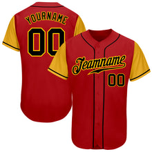 Load image into Gallery viewer, Custom Red Black-Gold Authentic Two Tone Baseball Jersey
