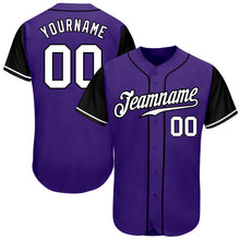 Load image into Gallery viewer, Custom Purple White-Black Authentic Two Tone Baseball Jersey
