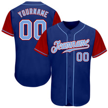 Load image into Gallery viewer, Custom Royal Light Blue-Red Authentic Two Tone Baseball Jersey
