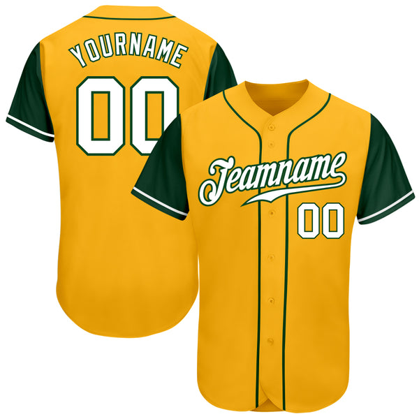 Custom Gold White-Green Authentic Two Tone Baseball Jersey Fast