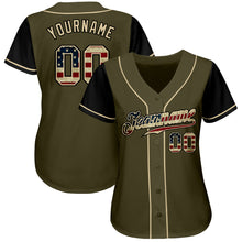 Load image into Gallery viewer, Custom Olive Vintage USA Flag-Black Authentic Two Tone Salute To Service Baseball Jersey
