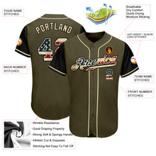 Load image into Gallery viewer, Custom Olive Vintage USA Flag-Black Authentic Two Tone Salute To Service Baseball Jersey
