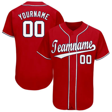 Custom Red White-Navy Baseball Jersey