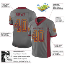 Load image into Gallery viewer, Custom Gray Burgundy-Gold Mesh Drift Fashion Football Jersey
