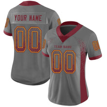 Load image into Gallery viewer, Custom Gray Burgundy-Gold Mesh Drift Fashion Football Jersey
