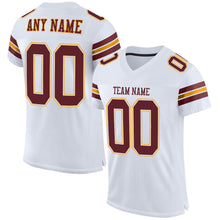 Load image into Gallery viewer, Custom White Burgundy-Gold Mesh Authentic Football Jersey
