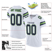 Load image into Gallery viewer, Custom White Navy-Neon Green Mesh Authentic Football Jersey
