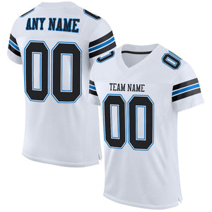 Custom White Black-Panther Blue Mesh Authentic Football Jersey