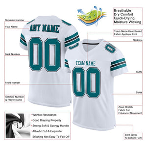 Custom White Teal-Black Mesh Authentic Football Jersey