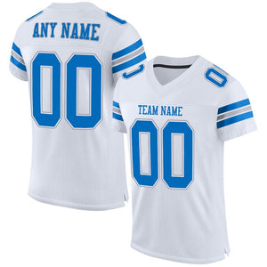 Custom White Panther Blue-Light Gray Mesh Authentic Football Jersey