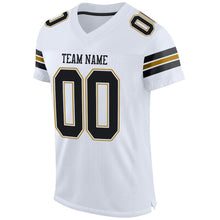 Load image into Gallery viewer, Custom White Black-Old Gold Mesh Authentic Football Jersey
