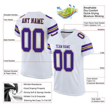 Load image into Gallery viewer, Custom White Purple-Old Gold Mesh Authentic Football Jersey
