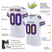 Load image into Gallery viewer, Custom White Purple-Old Gold Mesh Authentic Football Jersey
