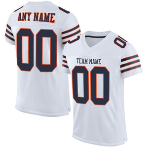 Custom White Navy-Orange Mesh Authentic Football Jersey