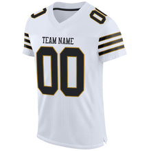 Load image into Gallery viewer, Custom White Black-Old Gold Mesh Authentic Football Jersey
