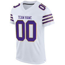 Load image into Gallery viewer, Custom White Purple-Old Gold Mesh Authentic Football Jersey
