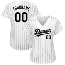 Load image into Gallery viewer, Custom White Black Pinstripe Black-Gray Authentic Baseball Jersey
