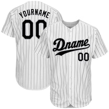 Load image into Gallery viewer, Custom White Black Pinstripe Black-Gray Authentic Baseball Jersey
