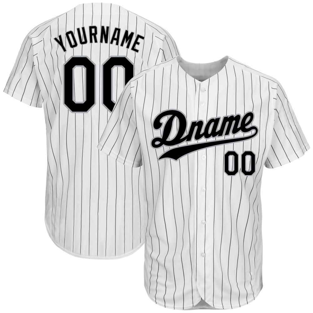 Custom White Black Pinstripe Black-Gray Authentic Baseball Jersey