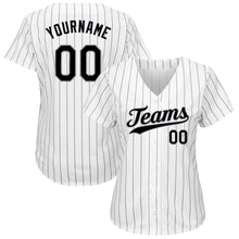 Load image into Gallery viewer, Custom White Black Pinstripe Black-Gray Authentic Baseball Jersey
